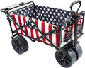 American Flag Pattern Collapsible Outdoor Beach Wagon with Side Table T50017