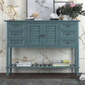 Green Wood Console Table with 6 Drawer and 1 Cabinet and 1 Shelf Q30119