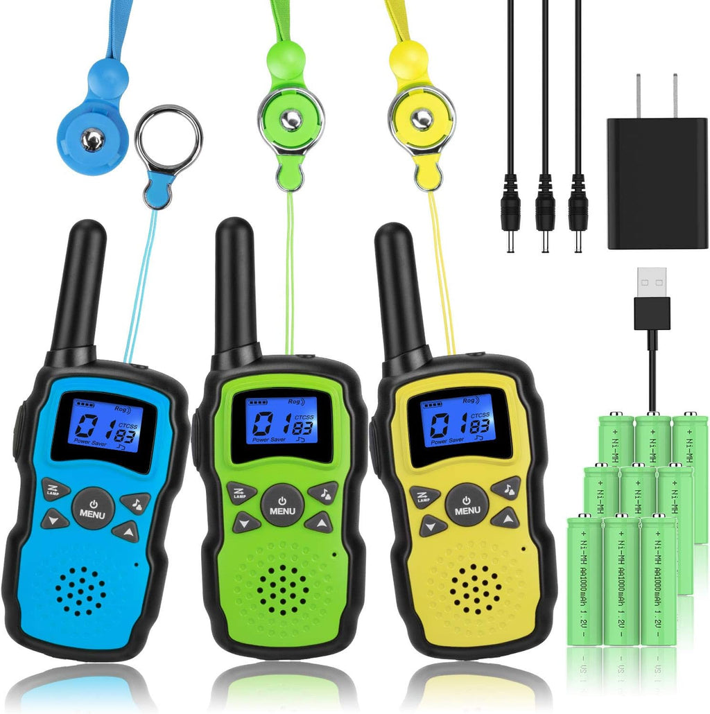 3 Pack Rechargeable Walkie Talkies with USB Charger Battery U763
