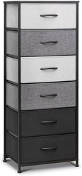 Gray Fabric 6 Drawer Vertical Storage Tower with Metal Frame and Wooden Top A9919