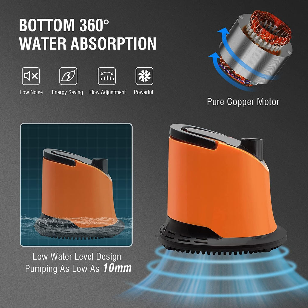 1100 GPH Submersible Water Pump with Adjustable Bottom Filter, Pack of 2 Y94134