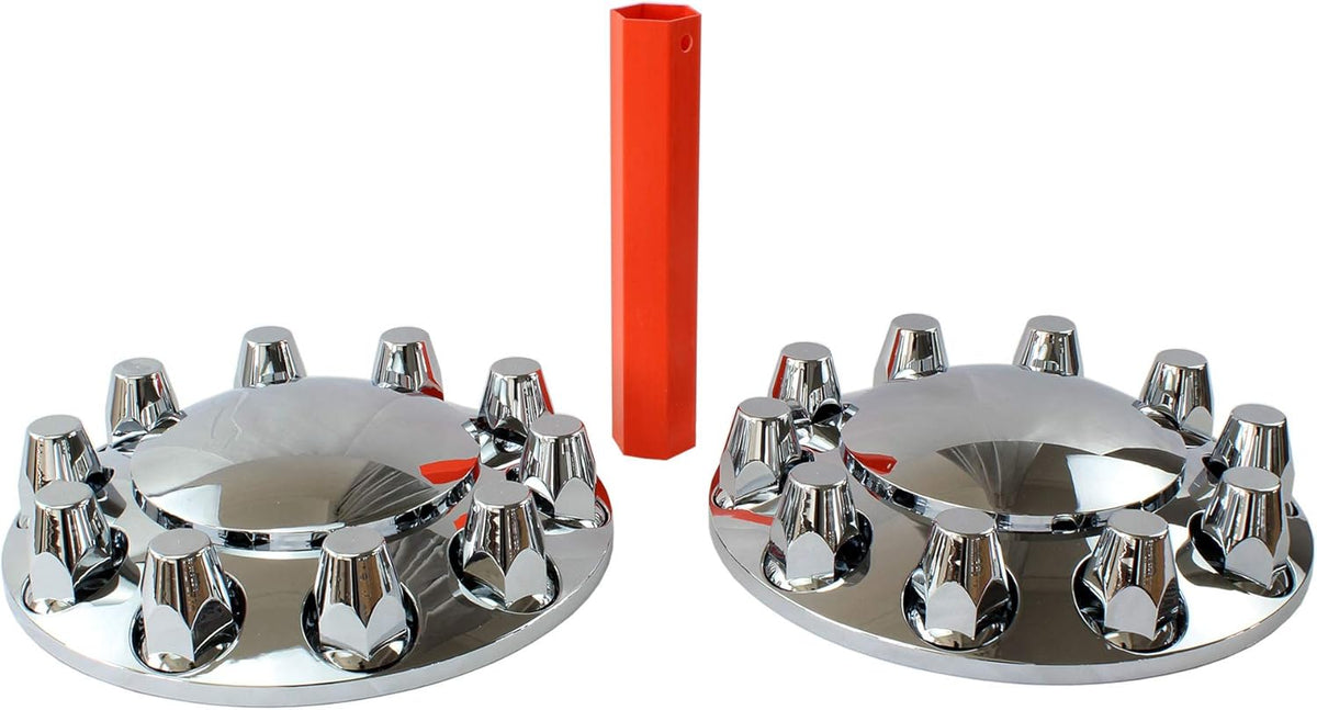 Chrome ABS Complete Axle Cover Set with Standard Hub Caps and 33mm Screw-On Lug Nut Covers for Semi Trucks S995