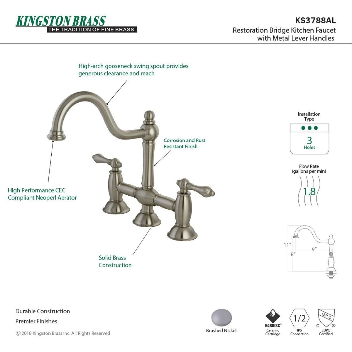 Oil Rubbed Bronze Bridge Kitchen Faucet Q389