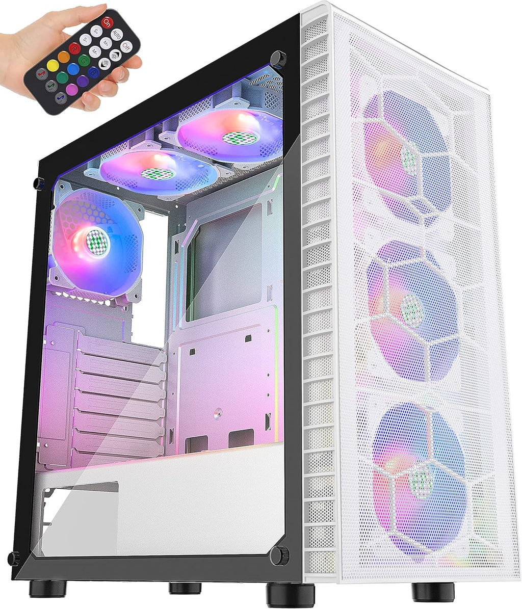 Black Mid-Tower ATX PC Case with 6pcs 120mm ARGB Fans, Tempered Glass Side Panels B23524