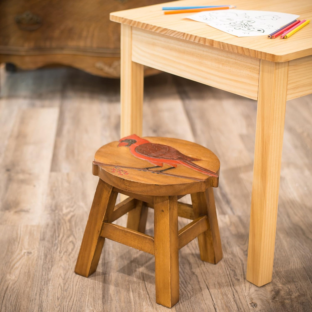 Hand Carved Acacia Hardwood Decorative Short Stool U471
