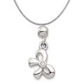 Sterling Silver Created Crystal Bow Charm Pendant with Rope Chain Necklace 20'' Z43312