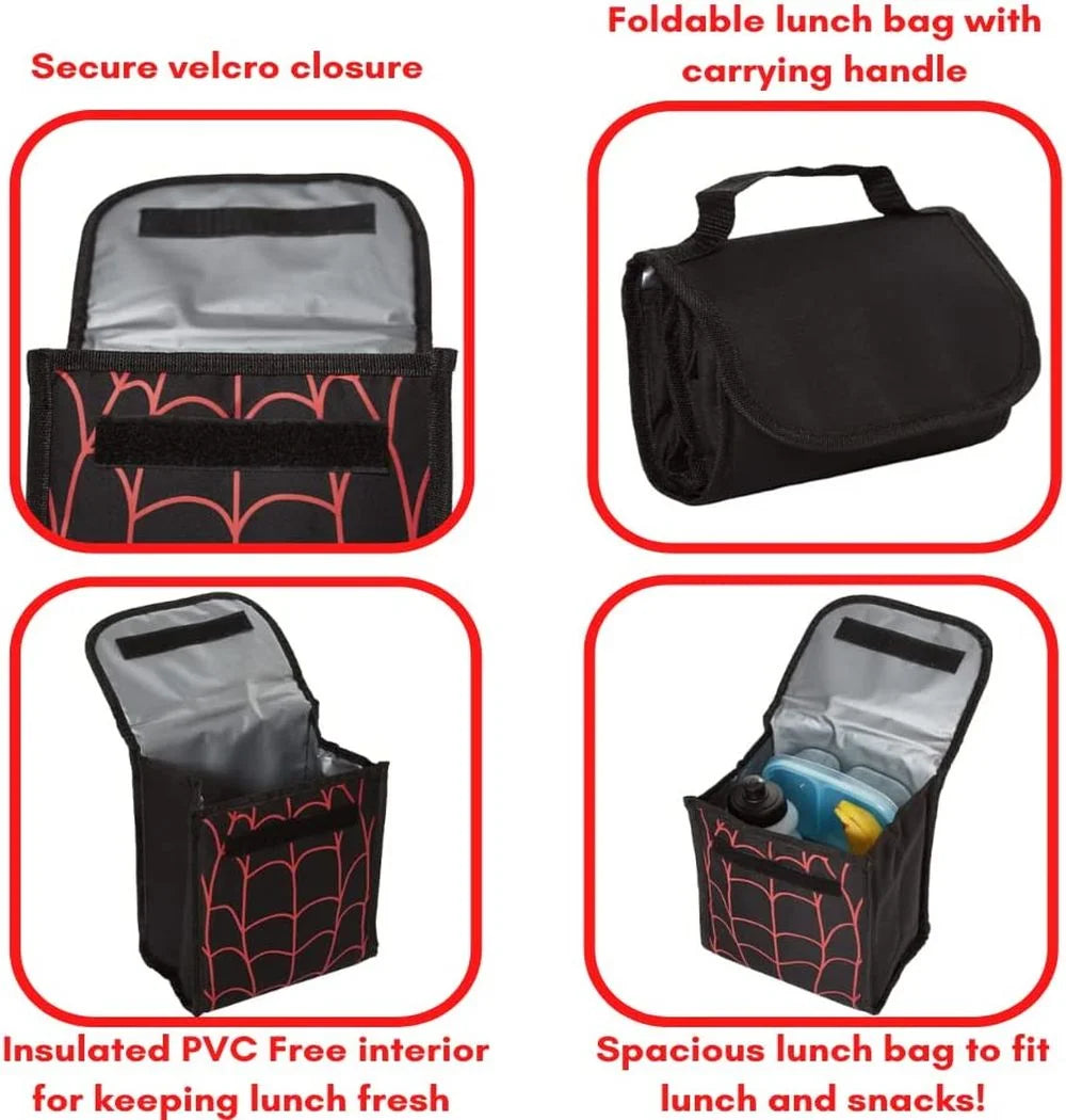 16 inch Red Black Spiderweb Backpack with Lunch Box and Water Bottle C8646