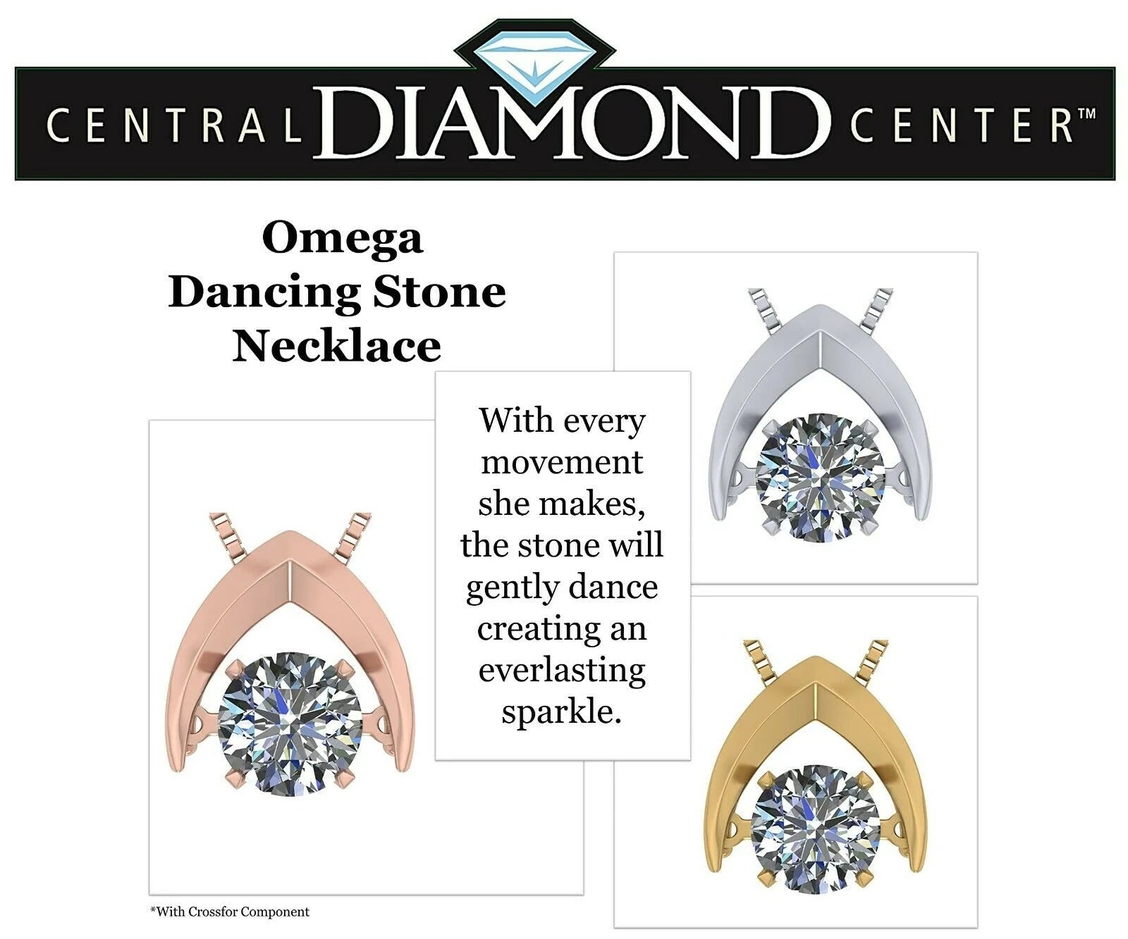 Silver Omega Dancing Stone (CZ) Pendant Rhodium Plated Chain W562892