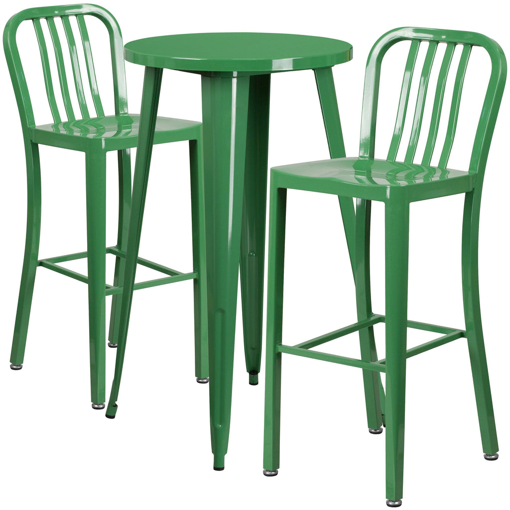 Orange Round Metal Bar Table Set with 2 Stools D7833