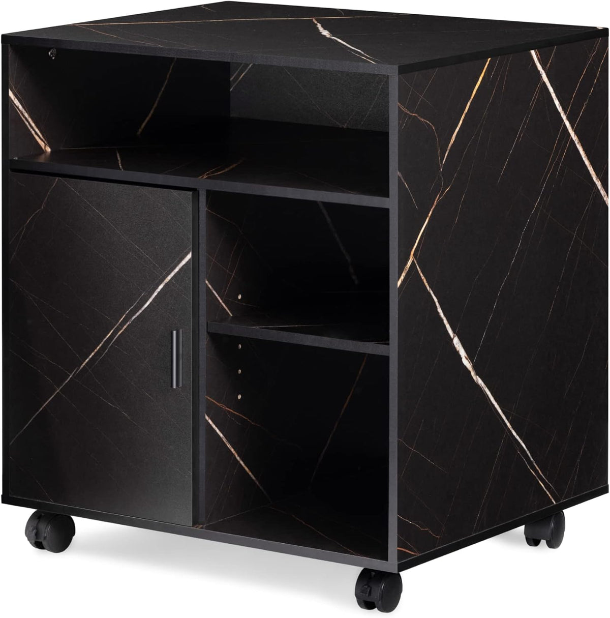 Stone Black Wood Mobile Printer Stand on Wheels with Door E1810