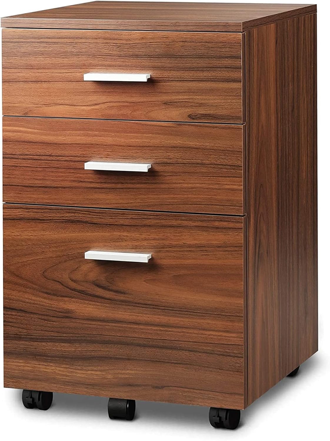 Walnut 3 Drawer Wood Mobile File Cabinet A299