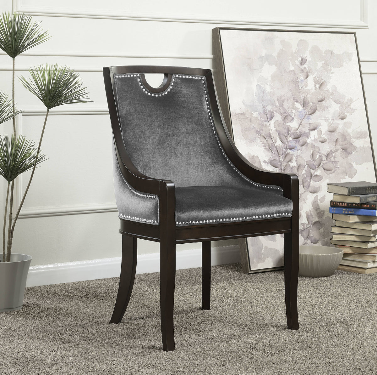Black Velvet Nailhead Dining Side Chair S4618