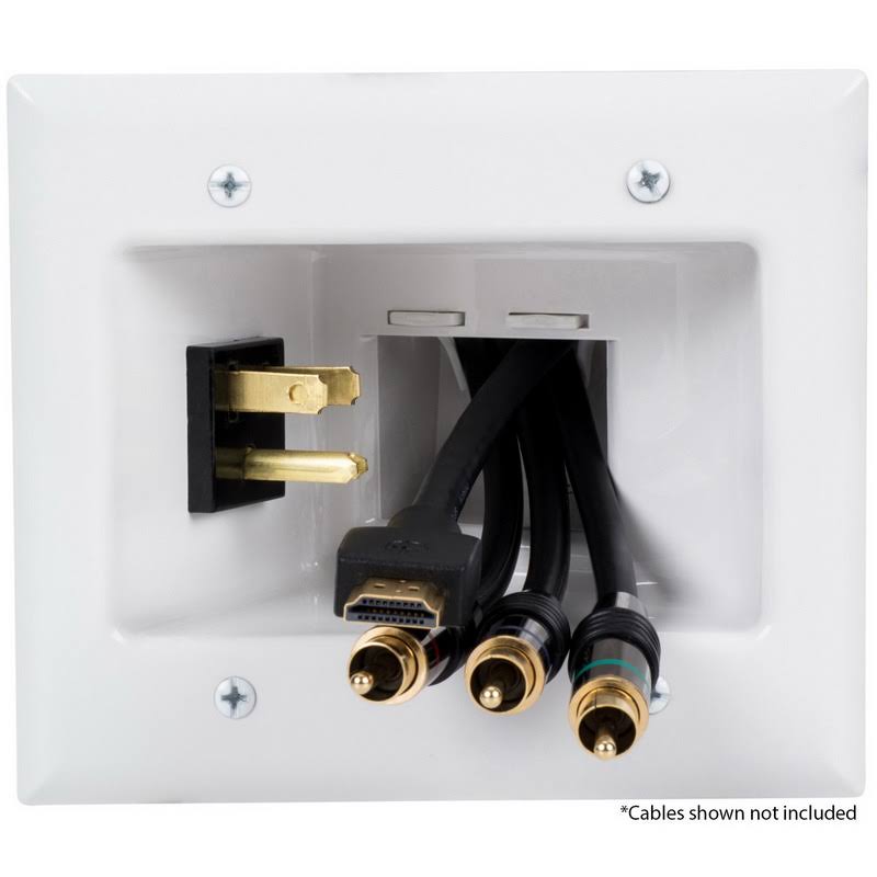Recessed Pro-Power Kit with Duplex Surge Suppressor and Straight Blade Inlet Mounting Plate - White F582727
