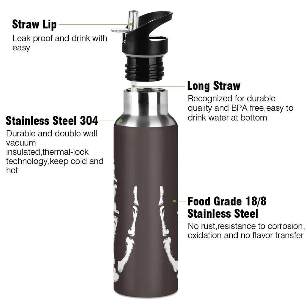 Black Stainless Steel Vacuum Insulated Water Bottle with Straw Lid 20 OZ A281