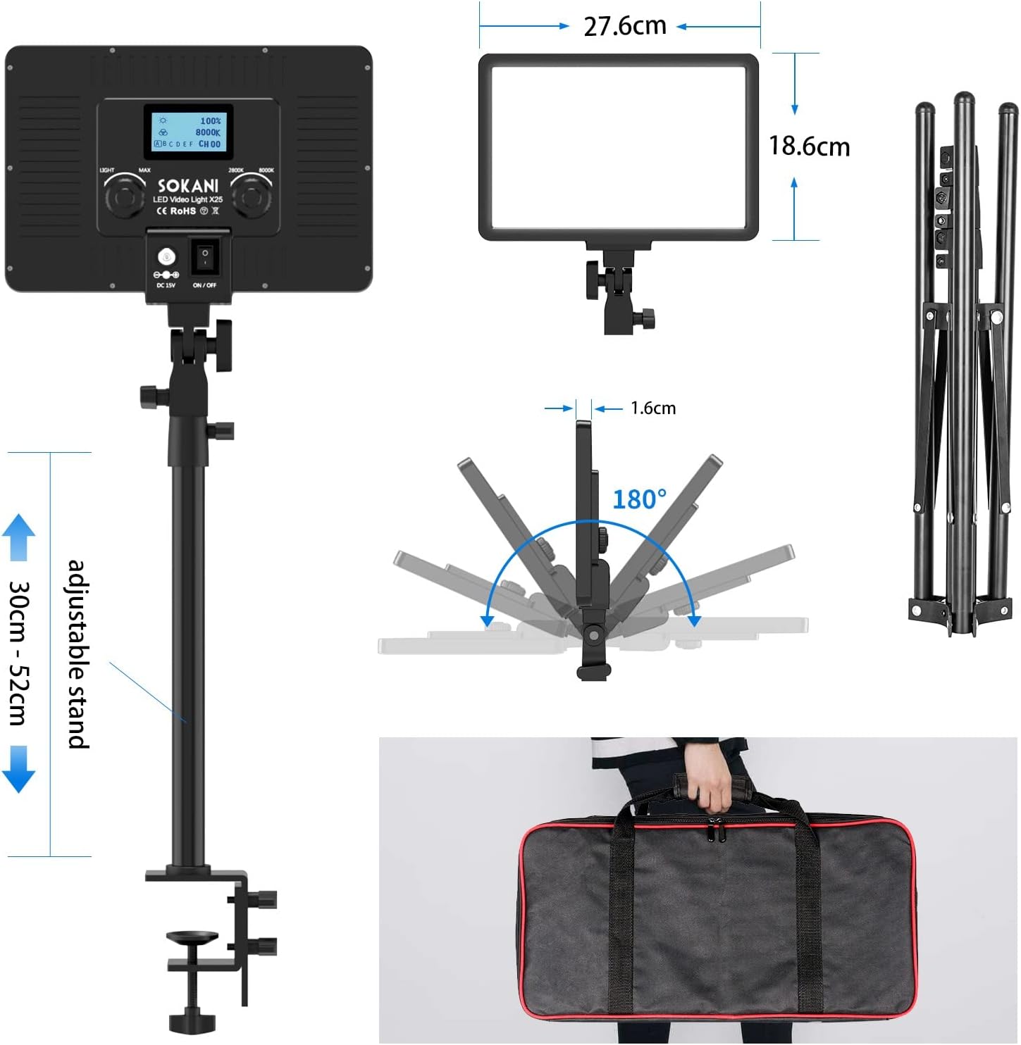 2PCs Bi-Color LED Panel Light with Light Stand M71314