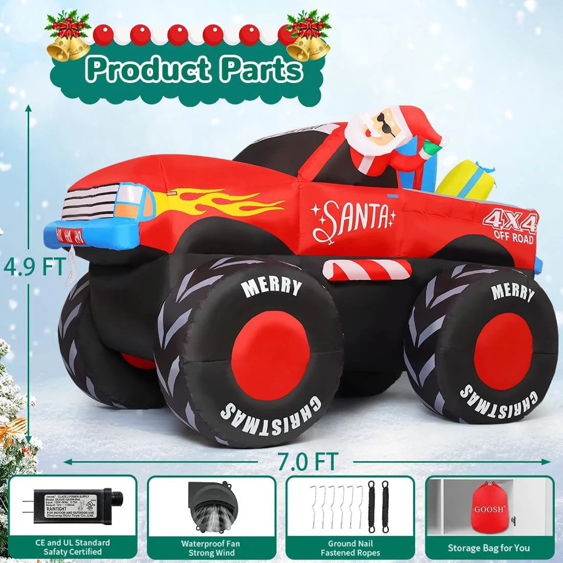 7.8 FT Christmas Inflatables Santa Claus on Truck Outdoor Decorations LED Lights Q440931