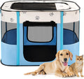 Blue Foldable Pop Up Pet Playpen with Floor and Mesh Door F63890