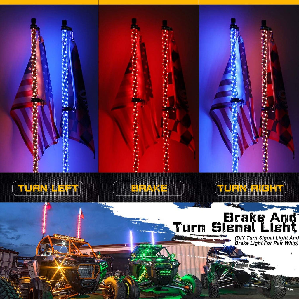 2PCS 5FT LED Whips Light with Remote and app H5206
