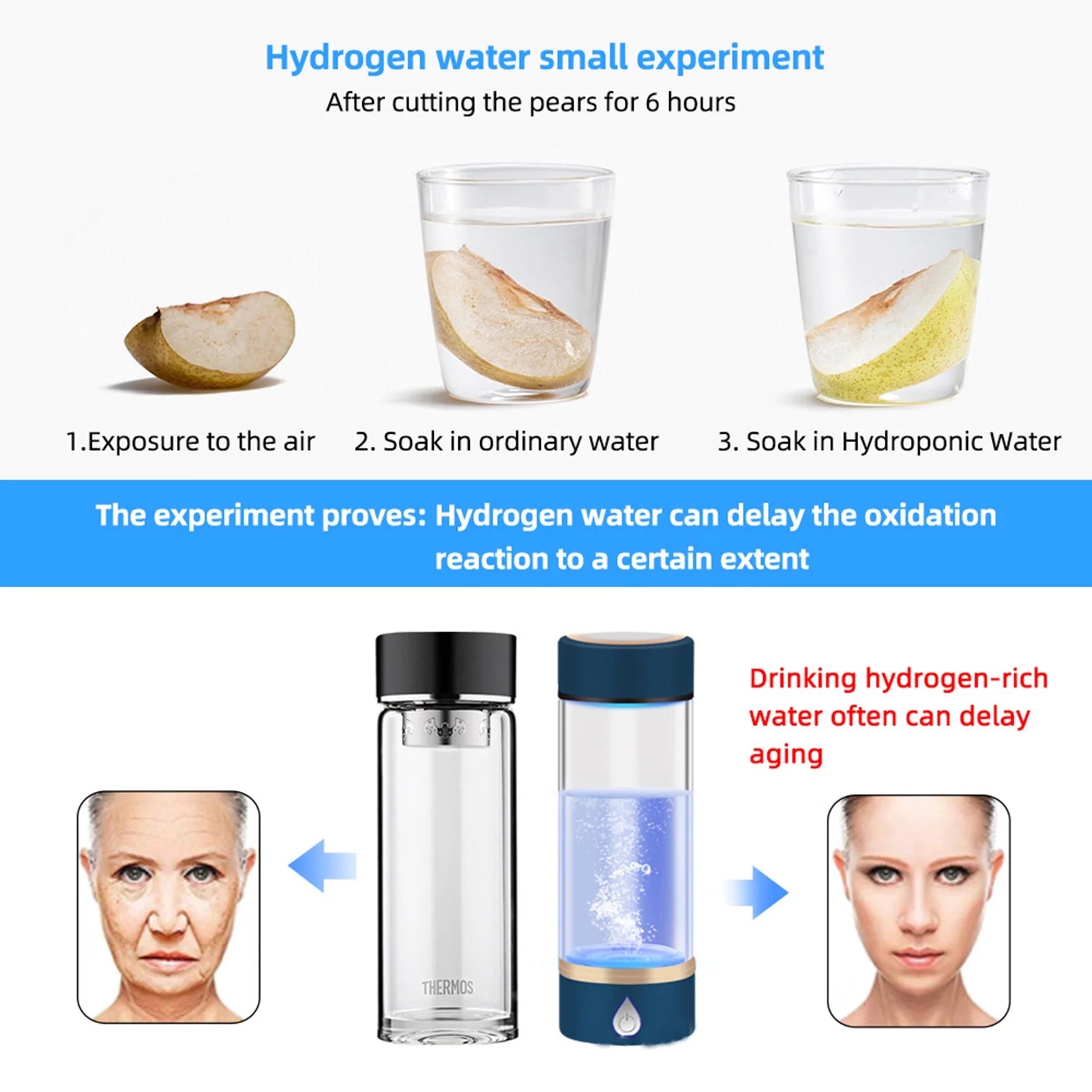 Portable Hydrogen-Rich Generator Bottle Glass Cup F1689