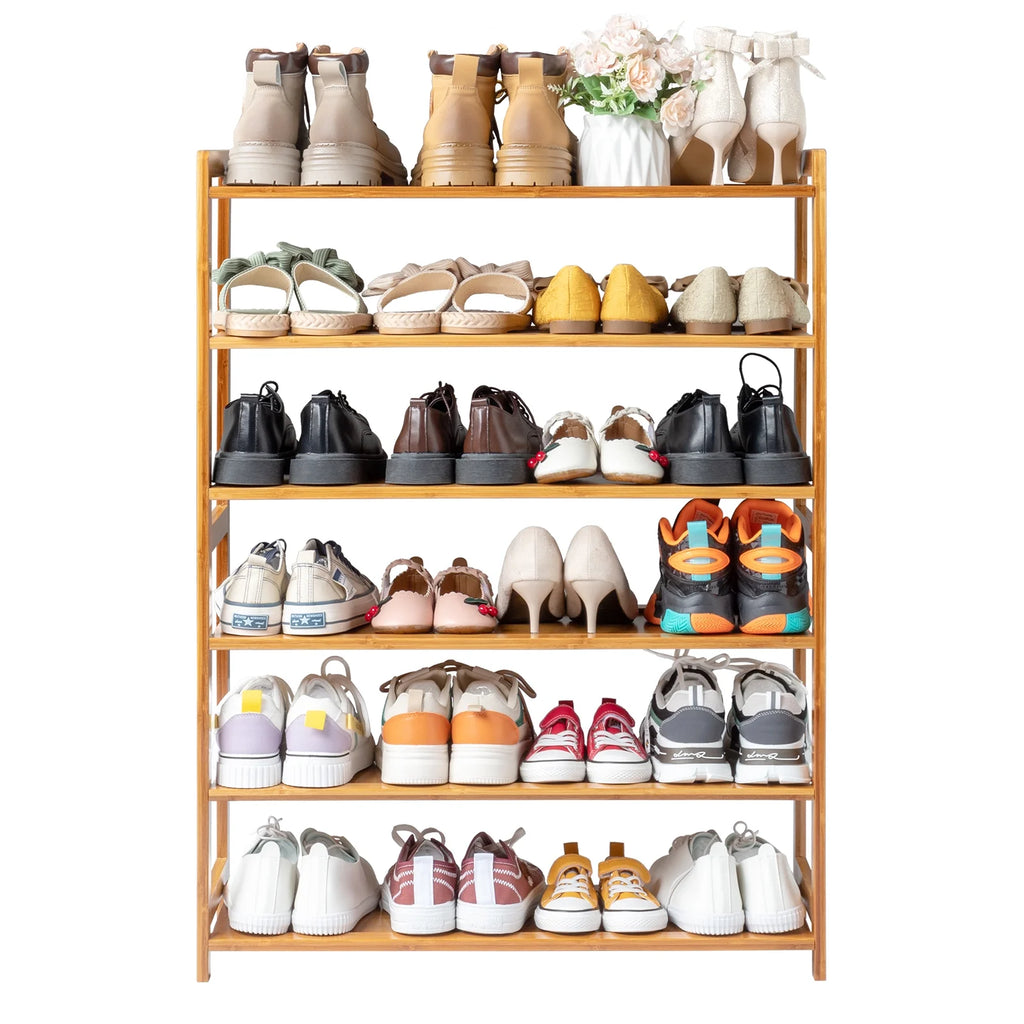 6 Tier Natural Wood Bamboo Shoe Rack W305