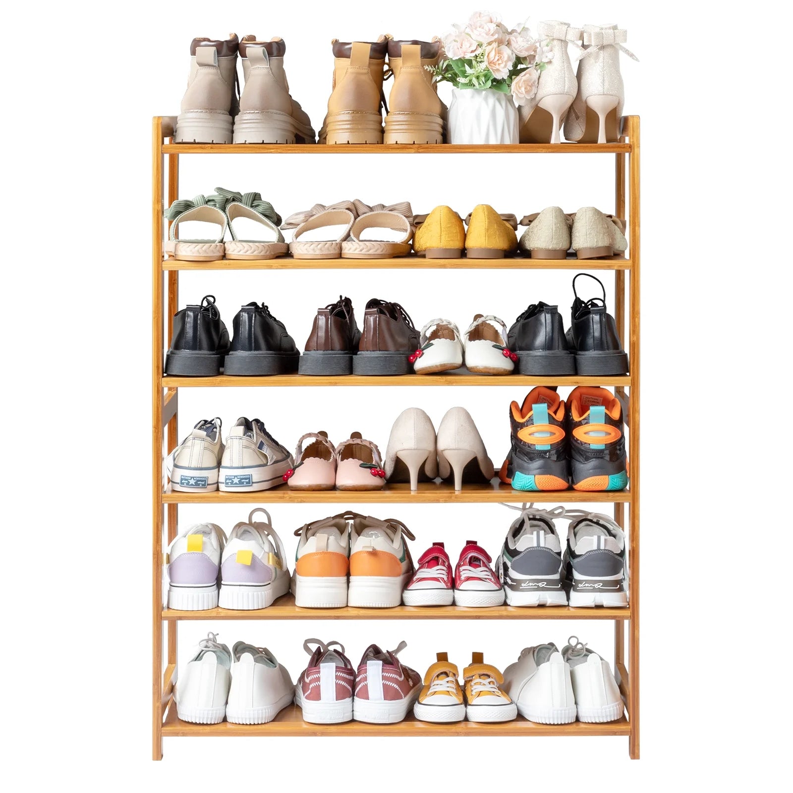 6 Tier Natural Wood Bamboo Shoe Rack W305