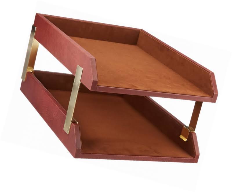 Mocha Leather Double Letter Tray J6277