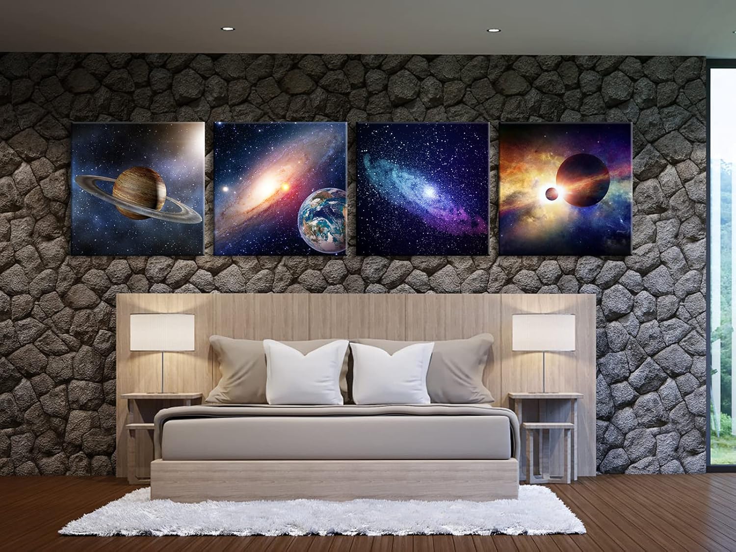 Star Sky Space Canvas Paintings Wall Art 4 Piece Stretched and Framed Giclee Canvas Prints K570951