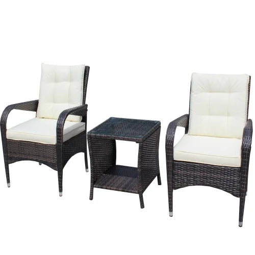 Beige Cushion Wicker Rattan 3 Piece Sectional Sofa W74654