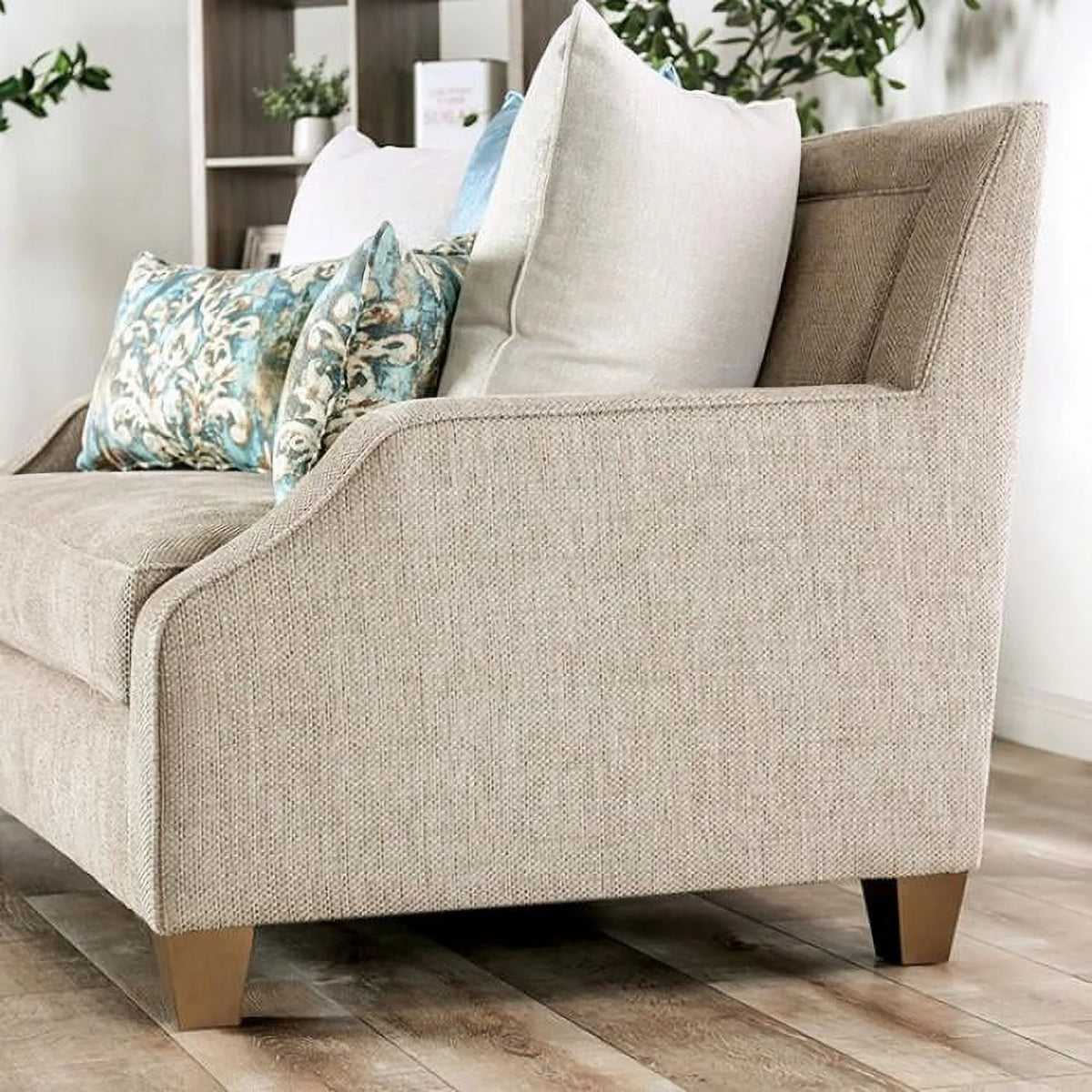 Beige & Teal Chenille Loveseat C90507