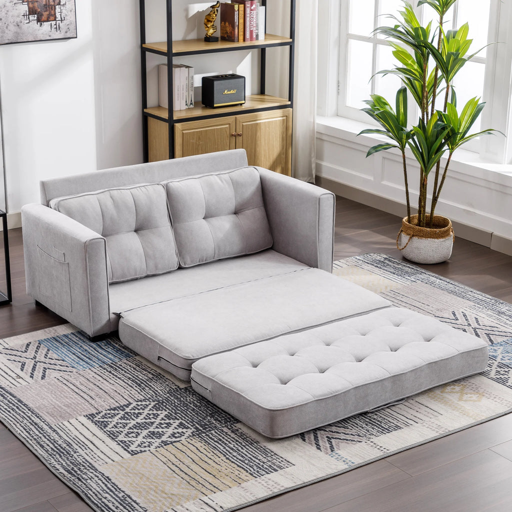 Grey Upholstered Loveseat Sofa with Pull-Out Bed B12129