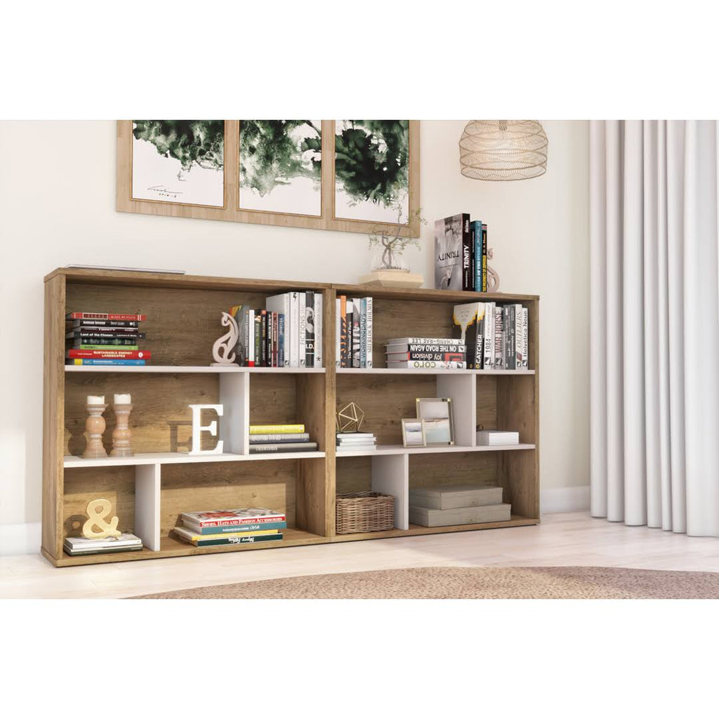 2-Piece Asymmetrical Shelving Unit Set in Rustic Brown u0026 Sandstone U219