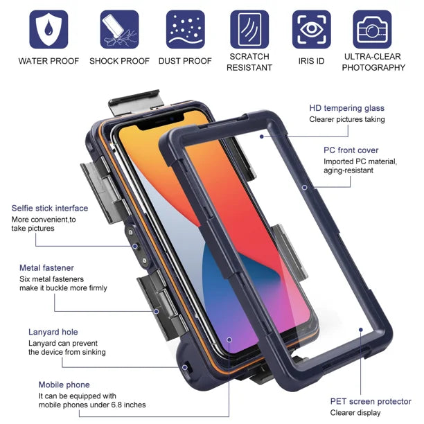 Waterproof Protective Case for Phones Up to 6.9 Inch with Lanyard K7483