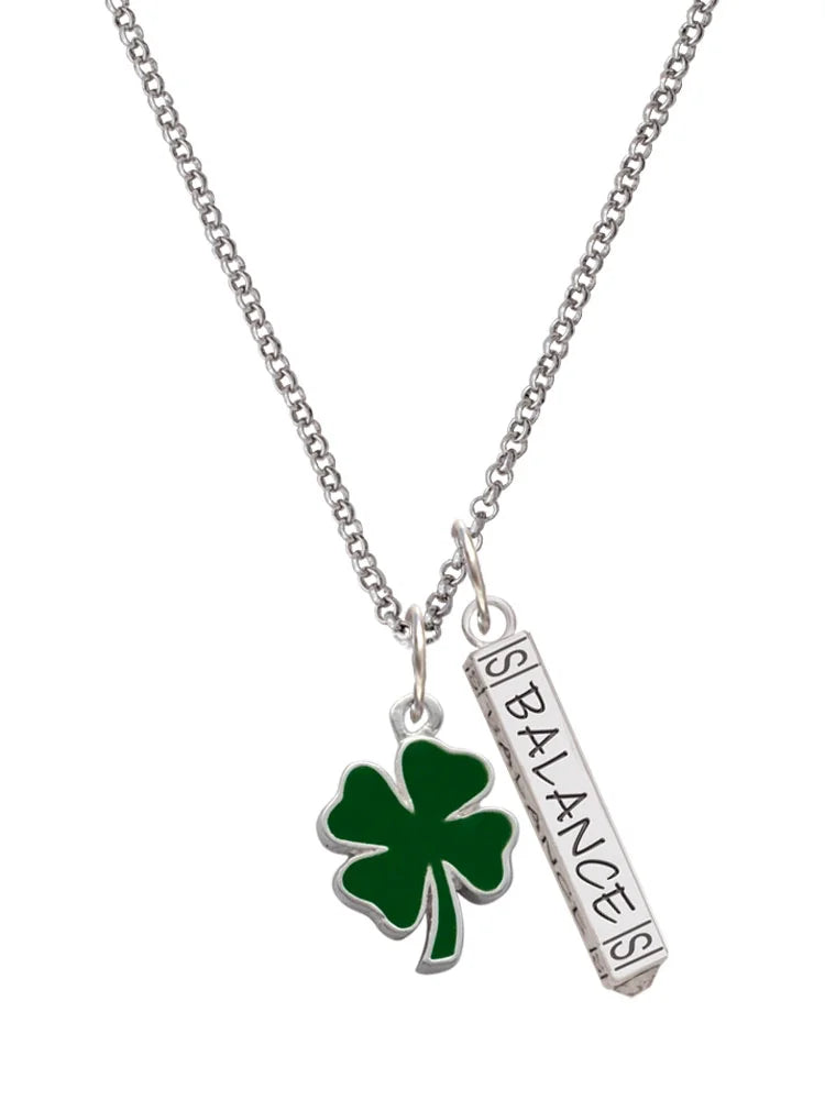 Green Enamel Four Leaf Clover Charm Necklace, 23" D80741