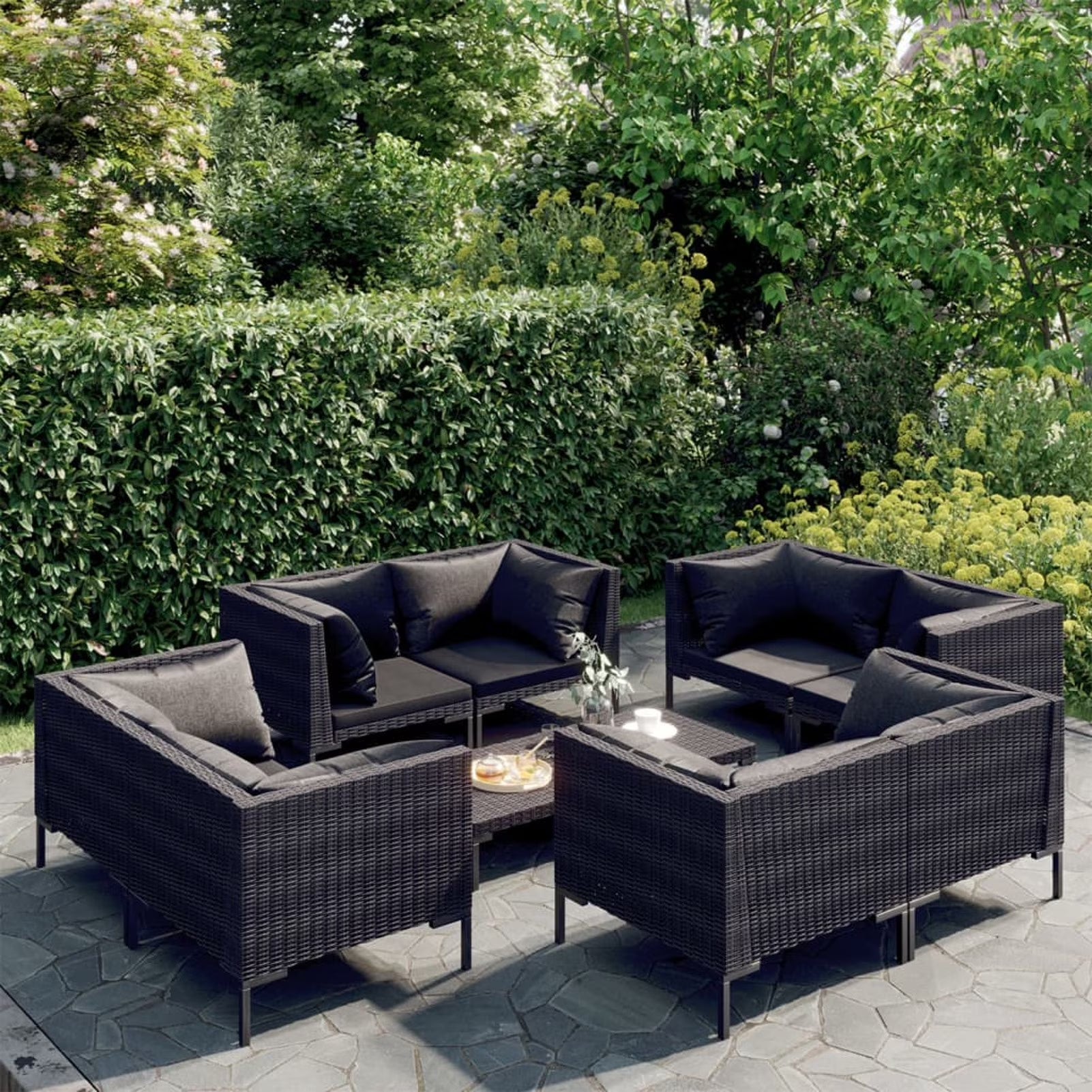 9 Piece Dark Gray Outdoor Sectional Sofa Set with Cushions Steel Frame O667