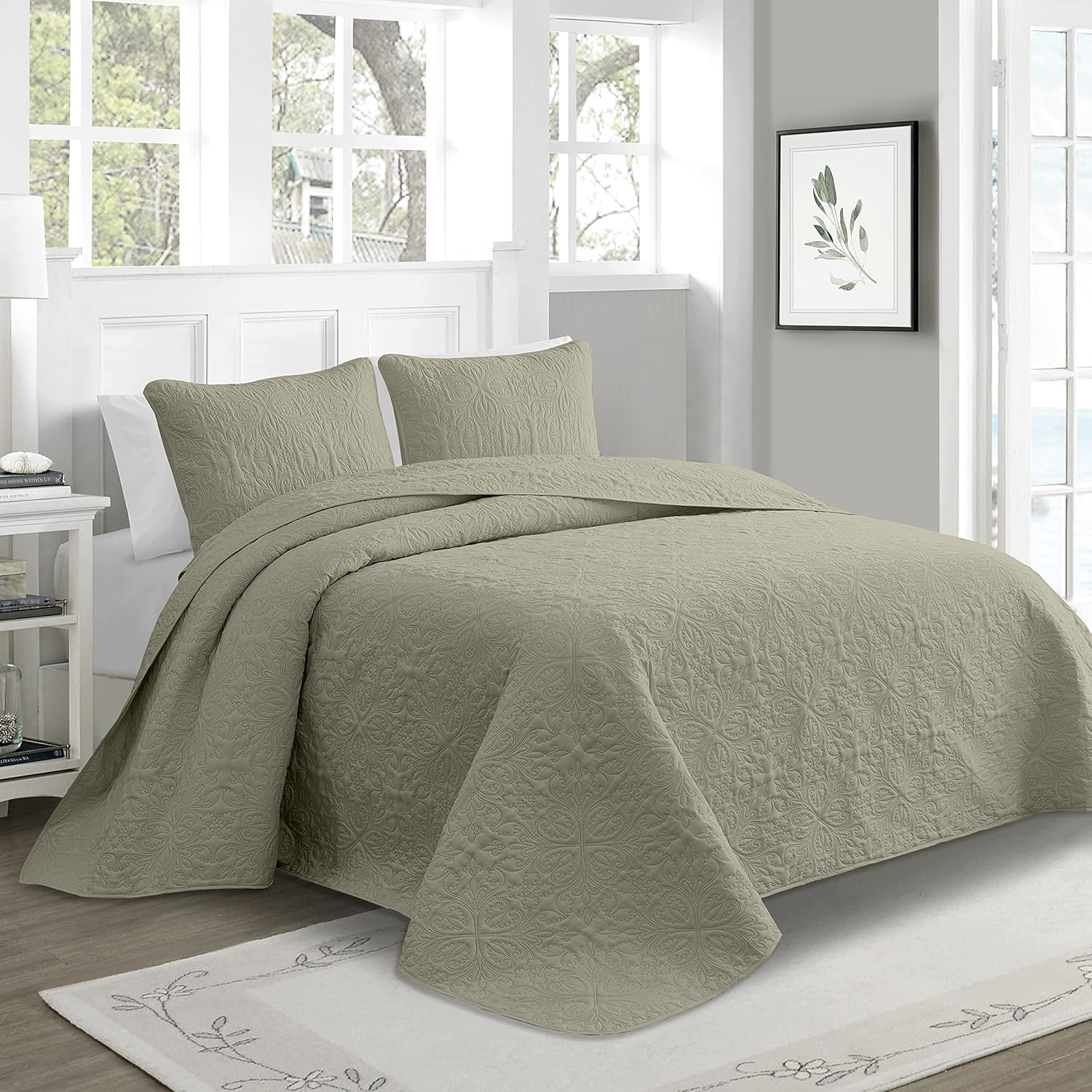 Oversized 3 Piece Reversible Bedspread Coverlet Set, King / Cal King, Taupe M385