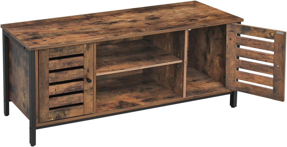 Rustic Brown TV Stand with Storage Shelves and Louvered Doors S288968