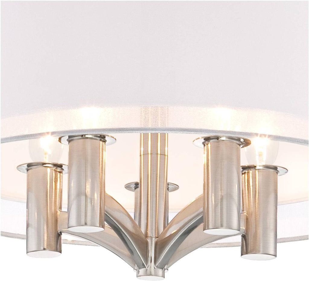 Semi Flush Mount Ceiling Light Brushed Nickel 18 Wide 5-Light White Linen Double Drum Shade R401104
