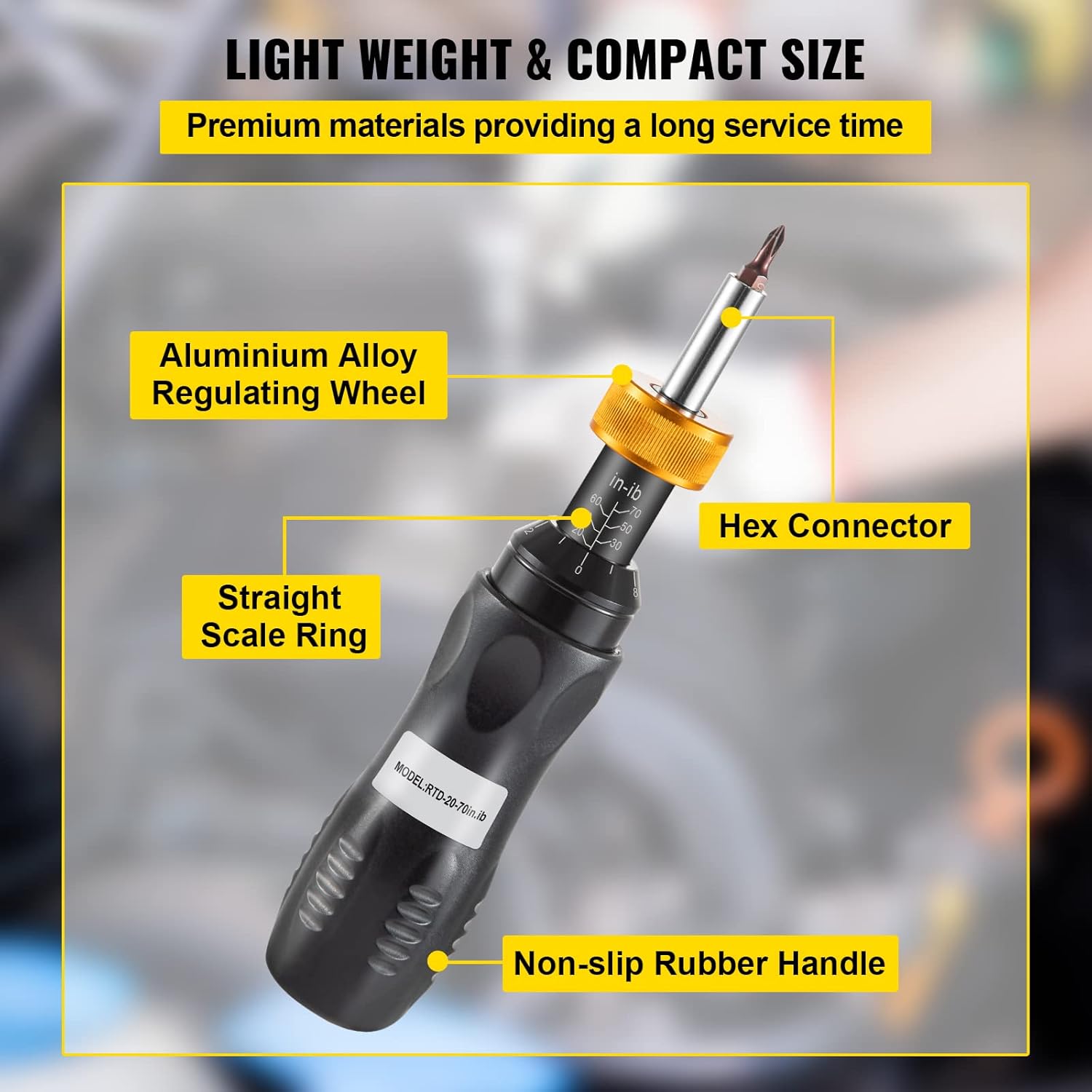 1/4" Drive Torque Screwdriver, 20-70 in/lbs, Adjustable, with Bits & Case, Pack of 2 H8063