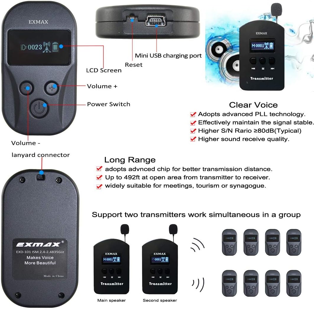 2.4GHz Wireless Audio Tour Guide System - 2 Transmitters 15 Receivers & Silver Storage Case A749262