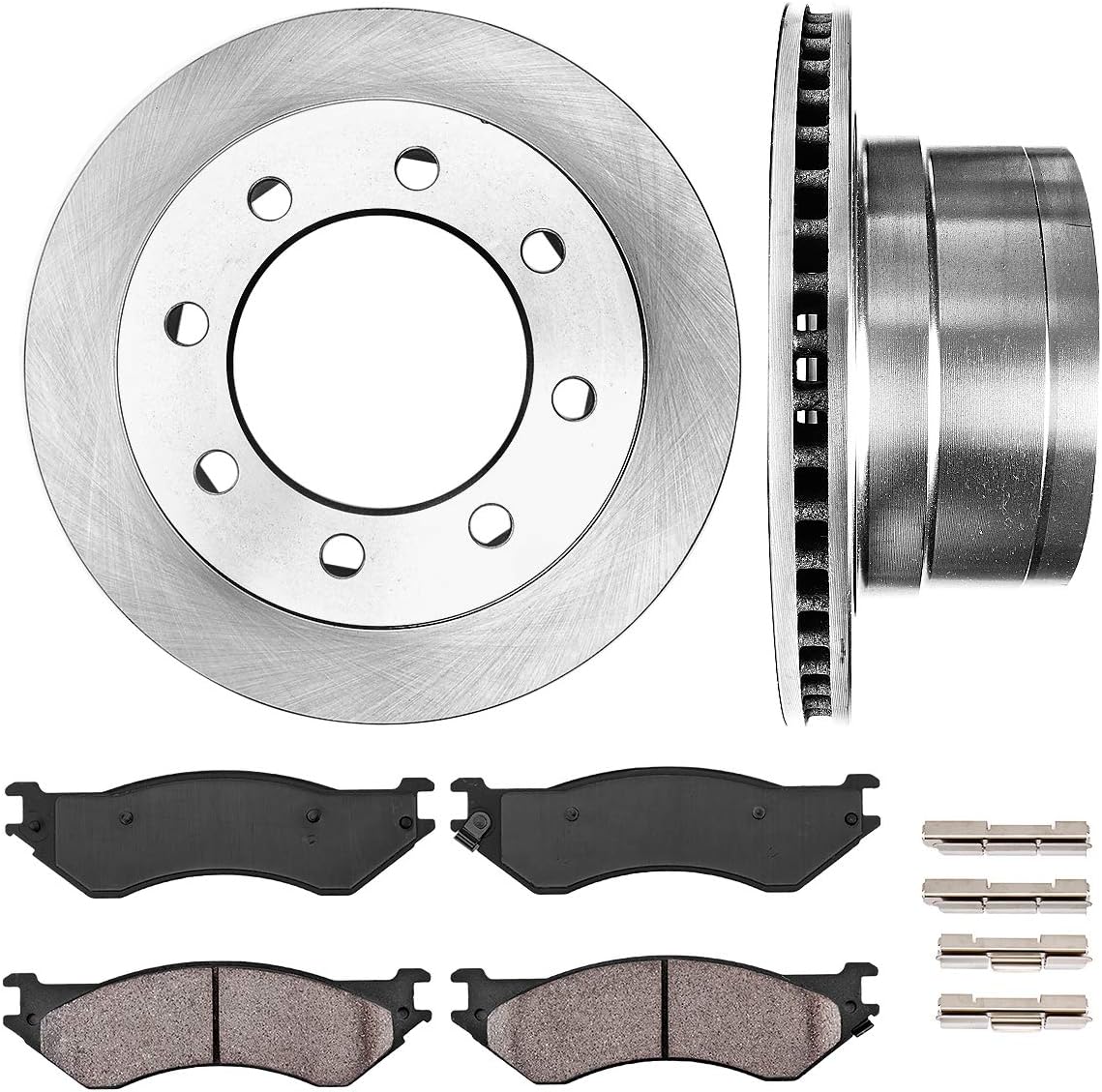 8 Lug Brake Disc Rotors with Ceramic Brake Pads and Clips U8520