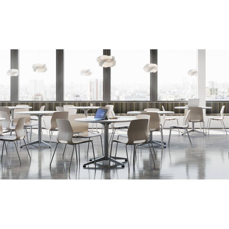 Square Pedestal Table with Teak Top and Silver Base D37412