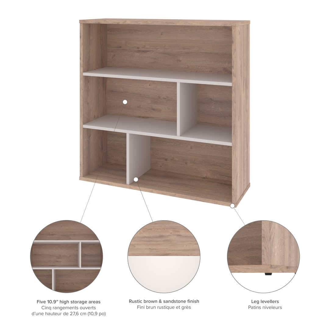 2-Piece Asymmetrical Shelving Unit Set in Rustic Brown u0026 Sandstone U219