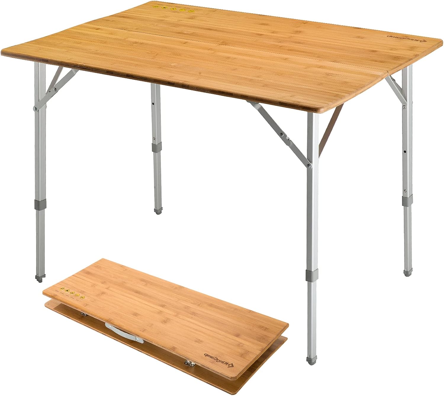 Lightweight Folding Camping Table Bamboo Outdoor Adjustable Height Portable Picnic W467823