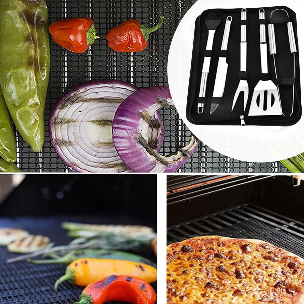 5PCS Stainless Steel BBQ Grill Utensils Kit with Case H147