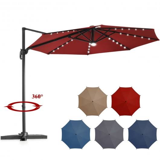 Wine Patio Offset Cantilever Umbrella with Solar Lights X19314