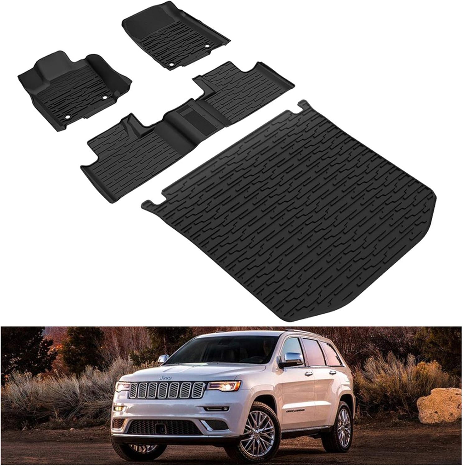 Black TPE Floor Mats & Cargo Liners Set for 2 Row Seat I297