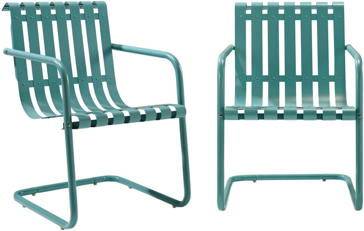 Caribbean Blue Metal Outdoor Spring Chair (Set of 2) V768
