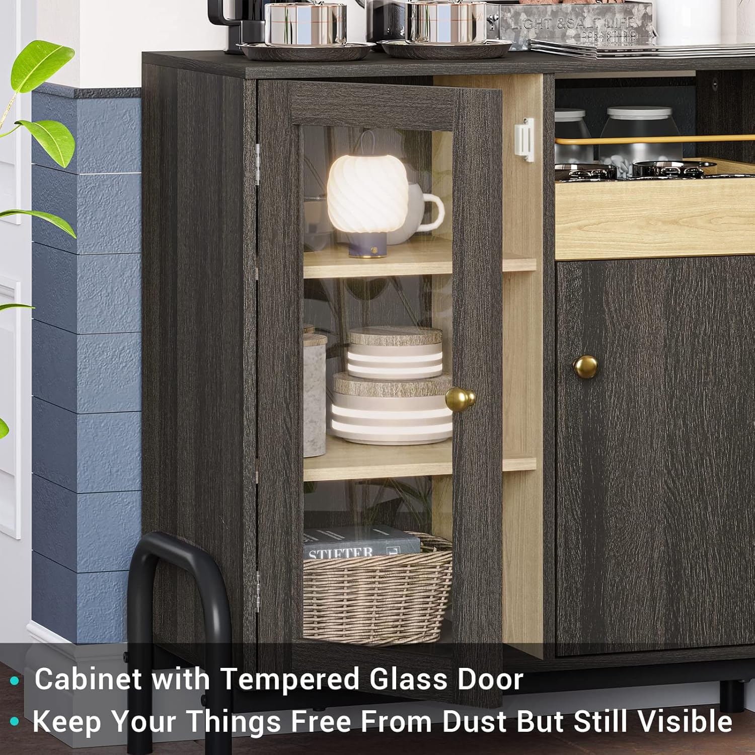 Coffee Bar Cabinet with Tempered Glass Door B950632