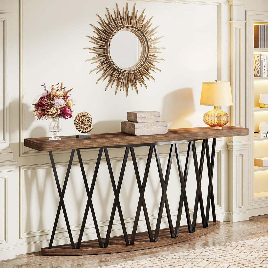 70.8-Inch Wooden Console Table with X-Shaped Metal Frame J4030