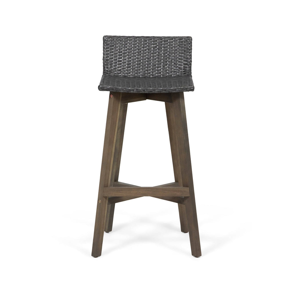 2pk Acacia Wood Wicker Patio Barstools Brown J35231